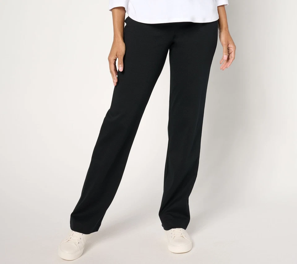 Isaac Mizrahi Live! Petite Essentials Pima Flex Straight Leg Pants Pitch Black L - Image 1 of 1