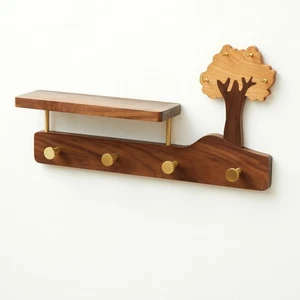 Coat Rack Wall Mount with Shelf - 16Inch Entryway Hanging Shelf with 4 Brass ... - Picture 1 of 7