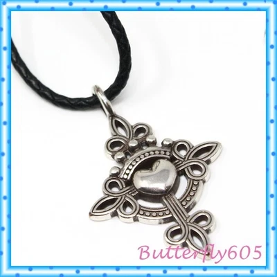 Collar Colgante Brighton Reflectante Cruz Corazón Cuero Negro Nuevo sin Etiquetas Foto 1 de 4