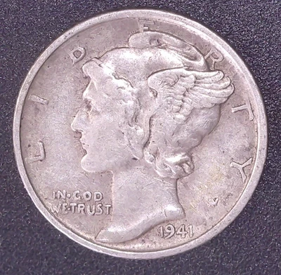 1941-S Mercury Dime 90% SILVER Circulated San Francisco Mint - Image 1 of 2