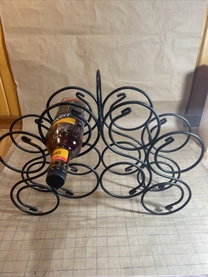 Estante de 8 botellas de vino de acero soldado negro decoración del hogar cocina mostrador de almacenamiento de botellas Foto 1 de 4