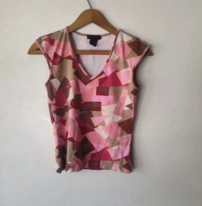 Blusa The Limited Y2K Rosa Estampado Geométrico Talla Pequeña Ajustada Cuello en V - Imagen 1 de 8