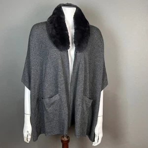 Joie sweater cardigan XS Gray Cashmere Poncho Cape Faux Fur Collar chic glam - Picture 1 of 15