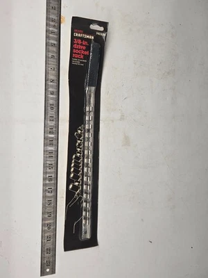 Estante de riel de enchufe CRAFTSMAN 3/8" unidad 14 clips negro cromo 41334 EE. UU. NOS Foto 1 de 4