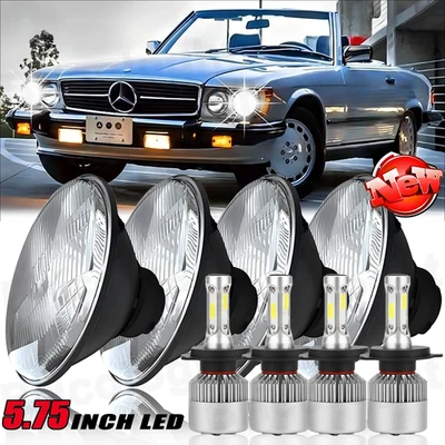For Mercedes-Benz 380SL 450SL 560SL 4PCS 5.75" Round LED Headlights Hi-Lo Beam A - Image 1 of 4