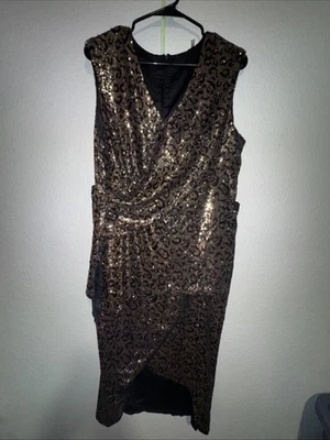 Elie Tahari V Neck Top & Skirt Sequin Animal Print Leopard Cocktail Formal Club - Image 1 of 4