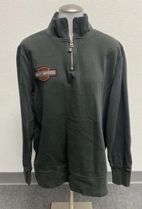 Harley Davidson Gray Quarter Zip Logo Cotton Pullover Mens Large - Picture 1 of 9