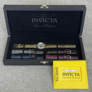 INVICTA WOMEN'S ANGEL COLLECTION #15083 WATCH 5 ASSORTED LEATHER BANDS WOOD BOX - Picture 1 of 10