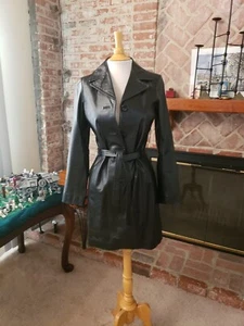 Neu Katayone Adele schwarzer langer Damenmantel aus echtem Leder Jacke Gr. S - Bild 1 von 8