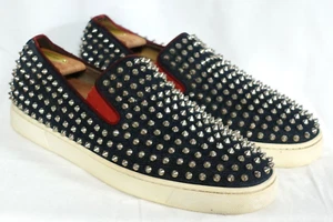 Christian Louboutin Men's Raw Denim Spikes Roller Boat Sneakers EU 46.5 US 12½ - Picture 1 of 10