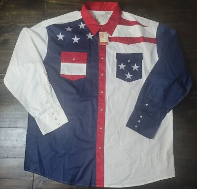 Roper Texas Flag Stitched Star Western Red White Blue S/S Button Shirt - Mens... - Image 1 of 4