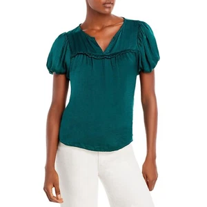 AQUA Women's Split Neck Puff Sleeve Top XL Emerald Short Sleeve Pullover B4HP - Picture 1 of 2