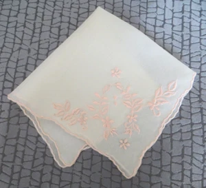 Vintage hanky handkerchief sheer blush w floral embroidery - Picture 1 of 7