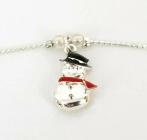 Schneemann Charm zierlich Knöchelarmband Silberton mit Perlen Avon NR 10 Zoll - Bild 1 von 9