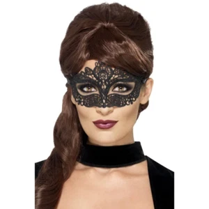 Embroidered Lace Filigree Eyemask Black Fancy Dress Masquerade - Picture 1 of 1