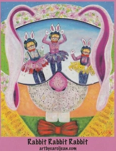 Rabbit TuTu Art Print Carol Jean 4x5 Card Steamboat Easter Break Colorado Skiing - Picture 1 of 2
