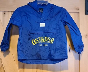 Vintage OshKosh Blue Windbreaker Rain Jacket Hooded Size 6/7 Packable - Picture 1 of 14