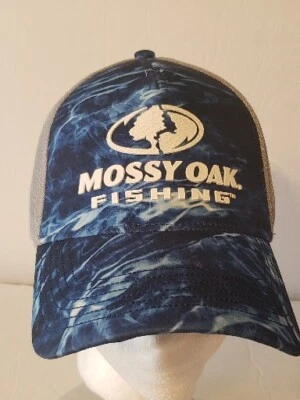 Mossy Oak Fishing Mesh Trucker Snapback Hat Cap Blue & White - Image 1 of 4