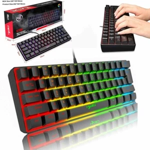 V700 Compact 60% Gaming Keyboard Wired 61 Keys Ergonomic RGB Backlit for PS4 PC - Picture 1 of 15