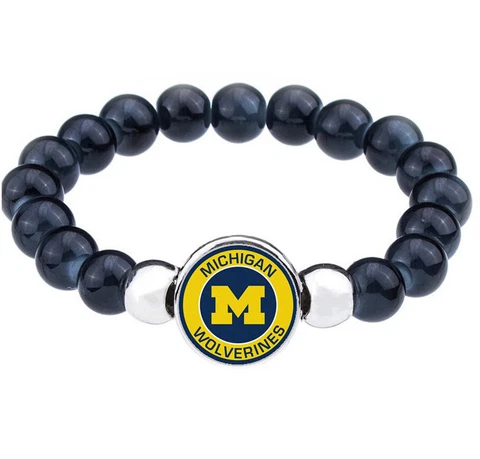 Michigan Wolverines Womens Mens Black Bead Chain Bracelet Gift D1 Cover