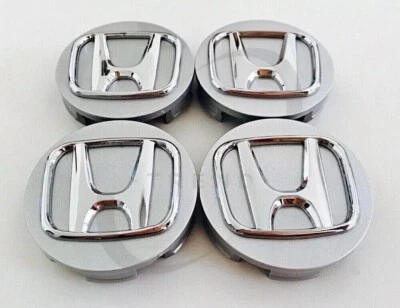 Set of 4 Honda Gray Silver Wheel Rim Center Caps Chrome Logo 69MM/2.75 - Image 1 of 4