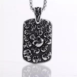 Men's Titanium Steel Pendant Rectangle with Skull pattern blacken 51x30x5mm - Picture 1 of 3