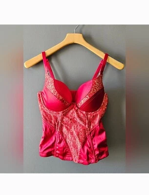 Pleasure State Red Lace Corset Bustier Top Sexy Push Up  Lingerie Bra Romantic - Image 1 of 4