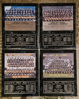 4 placas I, II, XXXI, XLV Green Bay Packers Super Bowl Champions 12" x 15" Foto 1 de 4