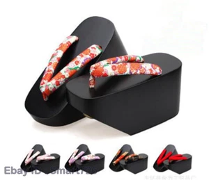 Womens Maiko Geisha Kagamine Len Japanese Okobo Geta Clog Kimono Cosplay Shoes - Picture 1 of 13