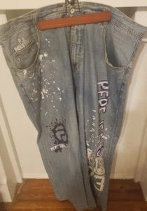 Pepe Jeans London Vintage Denim Jeans - Paint Splatter Lt. Blue | Men’s 44x32 - Picture 1 of 4