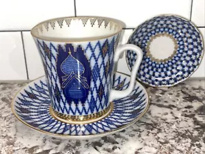 Set tazza e piattino porcellana imperiale San Pietroburgo 1744 oro cobalto ciotola Russia - Foto 1 di 19