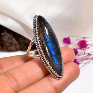 Natürlicher Labradorit 925 Sterling Silber Band & Statement Handarbeit Ring alle Größen - Bild 1 von 5