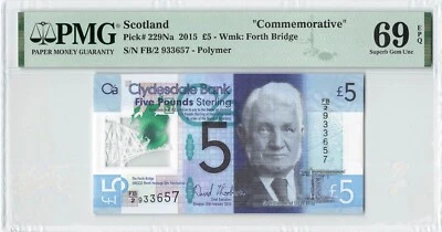SCOTLAND 5 Pounds 2015, P-229Na FB/2, Clydesdale, PMG 69 EPQ Superb Gem UNC - Image 1 of 2