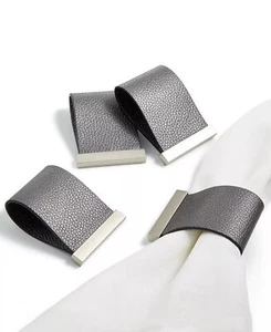 Hotel Collection Set of 4 Faux Leather Napkin Rings - Picture 1 of 1