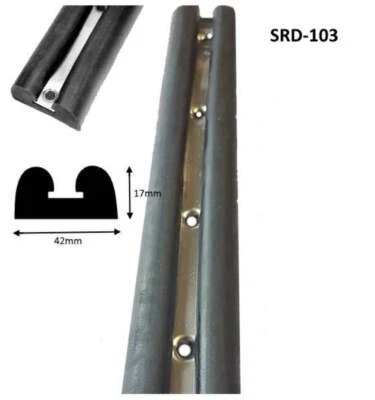 CORSEAL BLACK MARINE GRADE RUBBER DOUBLE D FENDER, PER METRE, NARROW BOAT 42mm x 17mm