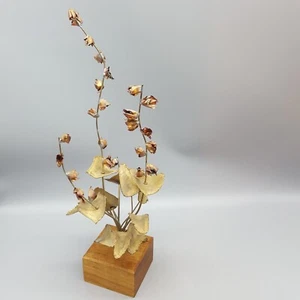 14" Brutalist MCM Metall Blume Floral Skulptur auf Holz signiert Bob Saxon 1978 - Bild 1 von 10