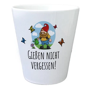 Gartenzwerg Blumentopf mit Spruch Gießen nicht vergessen - Bild 1 von 6
