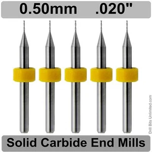 FIVE Pcs. .50mm .020" End Mills Two Flute UP Cut Carbide 1/8" Shanks UMT102 - Picture 1 of 5