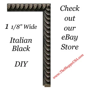 DIY CUSTOM CUT 1 1/8" WIDE Black Ornate Wood Picture Frame Moulding - Picture 1 of 3