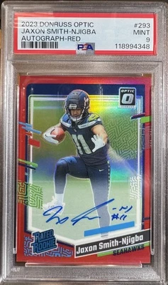 2023 Panini Donruss Optic Jaxson Smith Njigba On Card Auto Red 18/75 PSA 9 #293 - Image 1 of 2