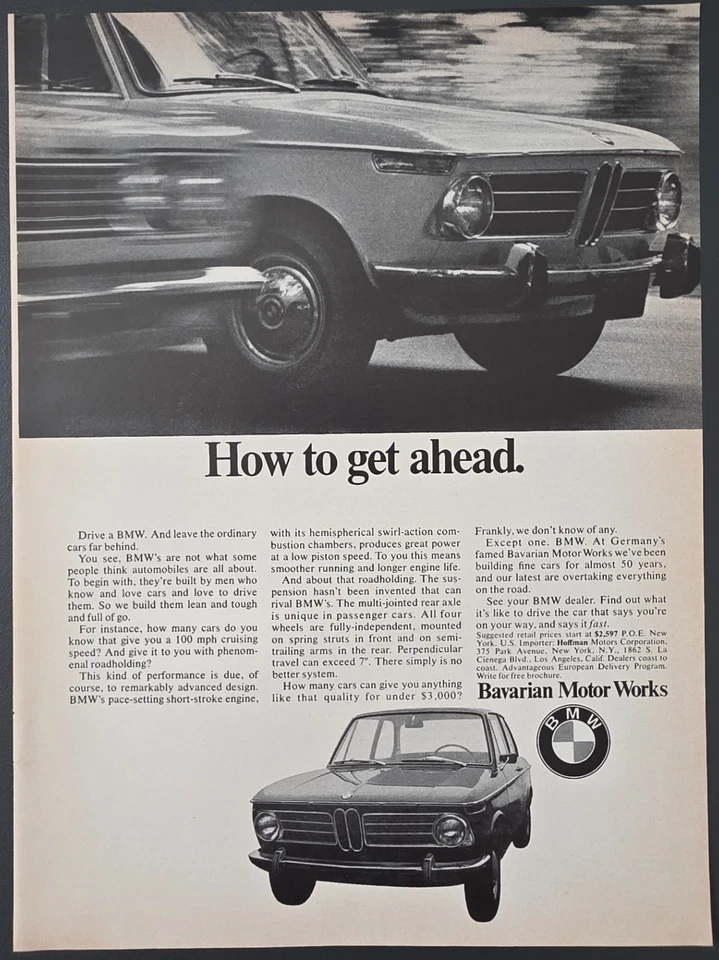 1969 ПЕЧАТНАЯ РЕКЛАМА BMW спортивный автомобиль «Как продвигаться вперед» - Изображение 1 из 1