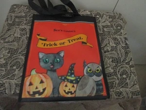 Vintage SEE'S CANDY Halloween Reusable Trick or Treat Bag Black Cat Owl EC - Picture 1 of 2