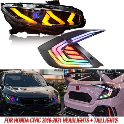 Faro trasero LED RGB para Honda Civic Sedán 2016-2021 conjunto de lámpara izquierda+derecha Foto 1 de 4