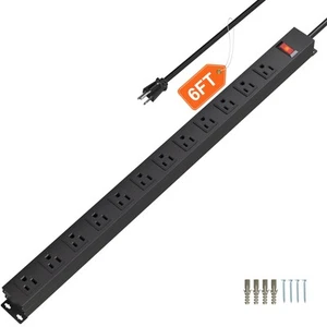 12 Outlet Long Power Strip with 15A Circuit Breaker,Black Wall Mount Heavy Du... - Picture 1 of 9