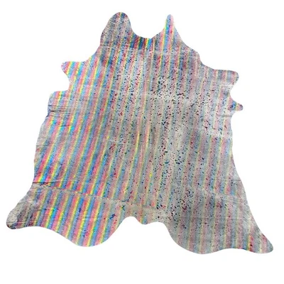 Alfombra de cuero de vaca lavado con ácido metálico Rainbow Tamaño: 8x7 pies Z-132 Foto 1 de 4