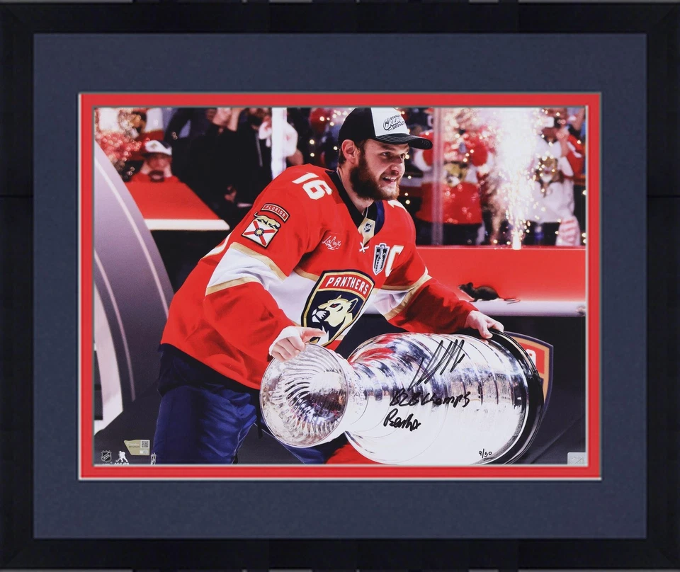 Фотография в рамке с автографом Александра Баркова из Panthers 2025 SC Champs 16x20 с INSC LE 50 - Изображение 1 из 1