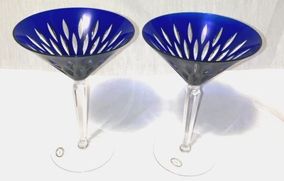 Juego de 2 vasos de Martini Birks Crystal Soleil azul hechos a mano cortados a mano 24% Pbo Foto 1 de 4