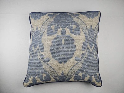 Ethan Allen Throw Pillow 20x20 Traditional Grey Blue Scroll Down Waterfowl - Image 1 of 4