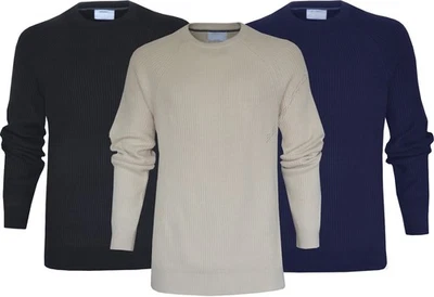 Knitted Jumper 100% Cotton Ribbed Design Plain Crew Neck Pullover Top Ex Store - Image 1 of 4