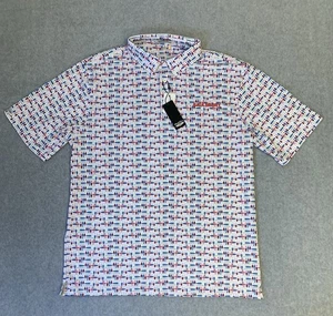 Straight Down Polo Shirt Mens XL Golf Performance All Over Print Saulsbury Logo - Picture 1 of 13
